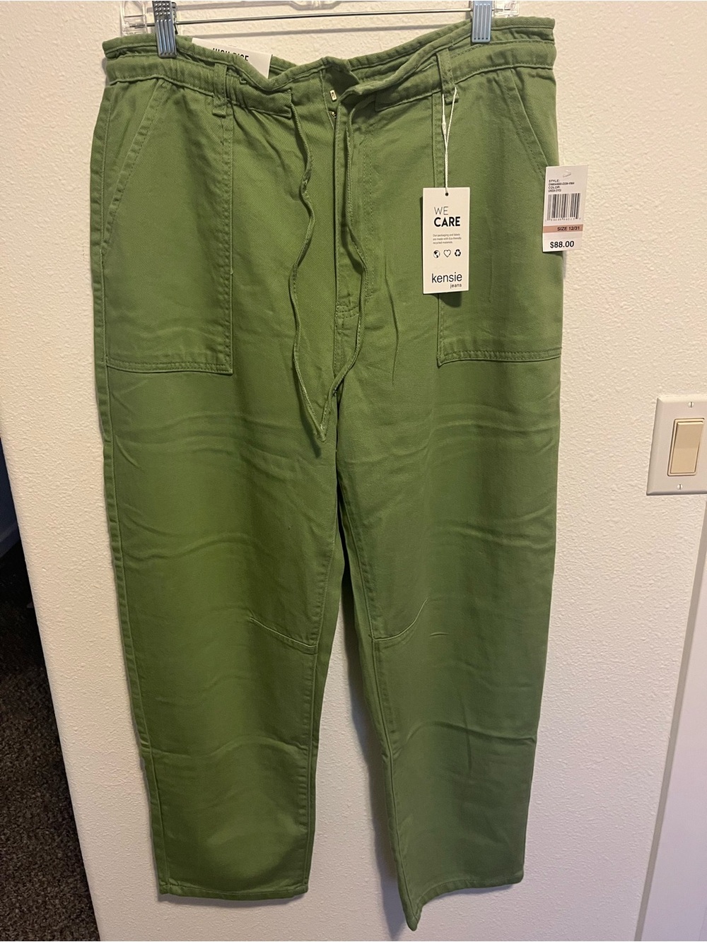 Kensie Olive Green Drawstring Utility Chinos